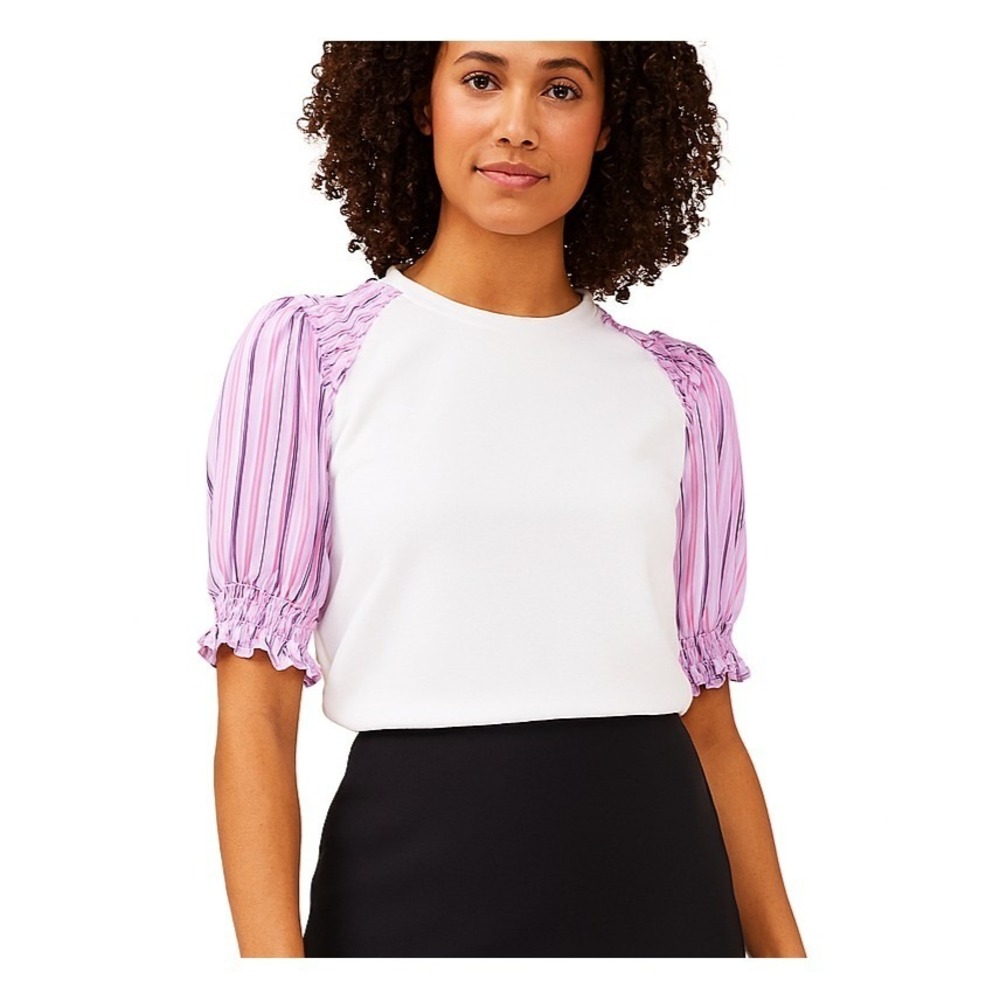 Riley & Rae Women's Mixed Media Ruffled Shirt Size XL Purple White